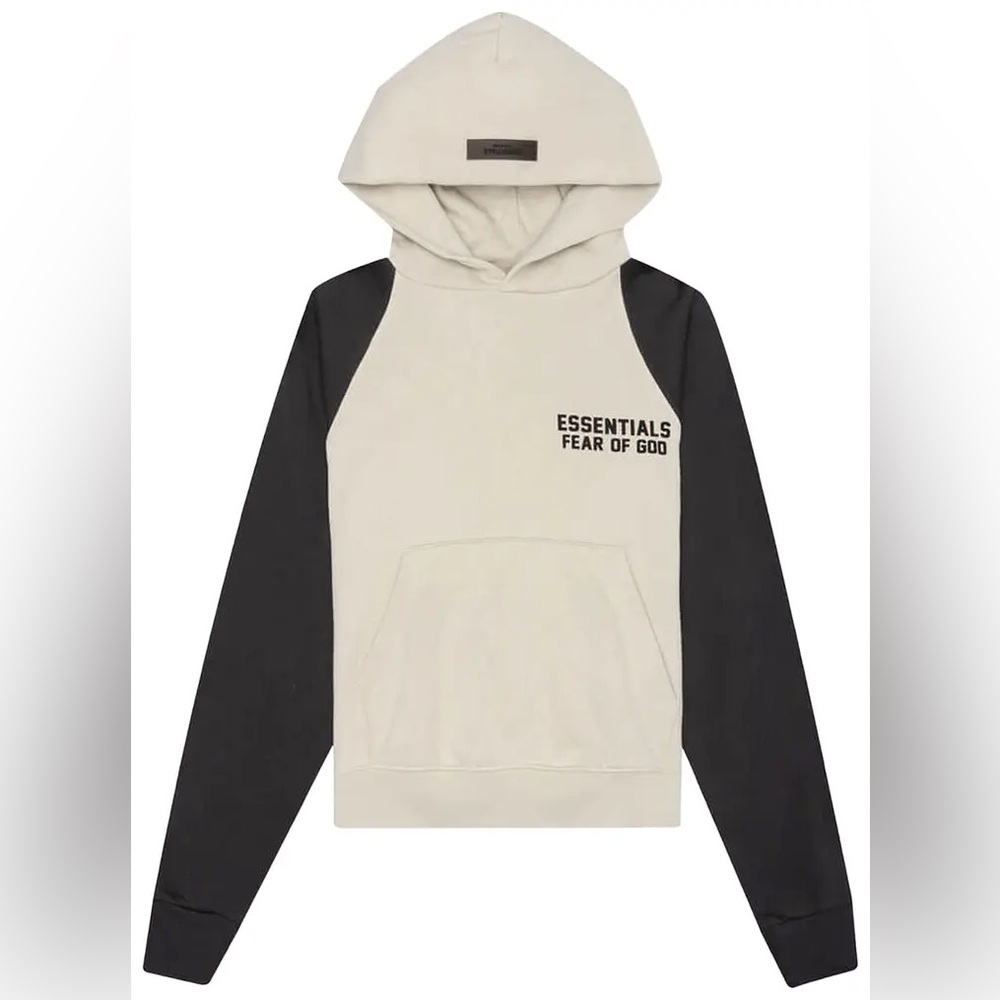 Fear of God Essentials Kids Raglan Hoodie Kangaroo Pocket Wheat/Black Size 6/7